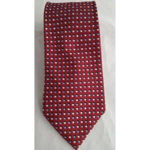 Jos A Banks Signature Collection 100% Silk Tie Red Checked Blue White 62"